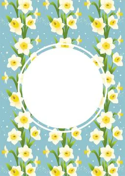 White circle frame on a background of flowers daffodils Illustrazione stock