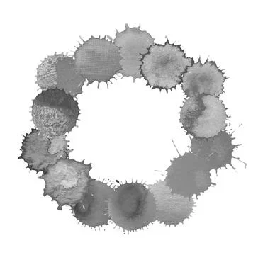 White circle frame with spray paint black blots. Stock Illustration