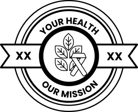 A white circle with a green leaf and a red cross on it Illustrazione stock