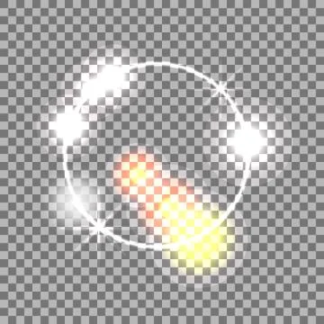 White circle lens flare vector effect. Abstract glow spots Illustrazione stock