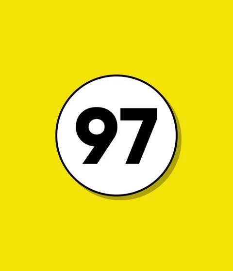 White circle with number 97 displayed on bright yellow background Stock Footage 332396629