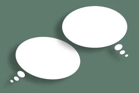 White circle paper speech bubble shape against dark green color background. Stock Photos