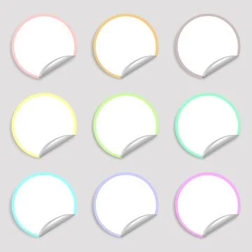 White circle paper sticker note set with drop shadows Stock Illustration