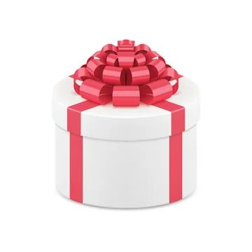 White circle present case decorated by red bow ribbon 3d vector illustration Ilustración de archivo