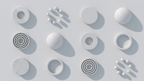 White circle shapes and balls. Abstract animation, 3d render. Stock Footage 154259365