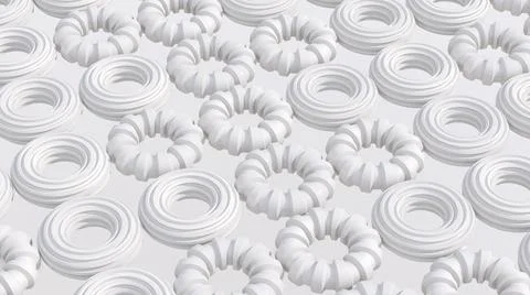 White circle shapes. White background. Abstract illustration, 3d render. Stock Illustration