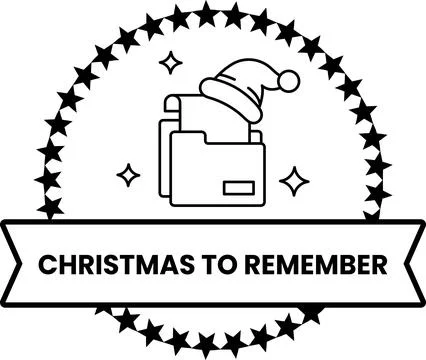 A white circle with a star pattern and a santa hat on top Illustrazione stock