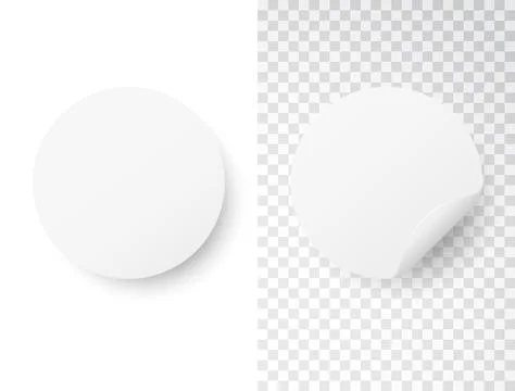 White circle sticker set on transparent and white background. Realistic round Stock Illustration