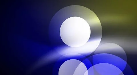 White circle surrounded by electric blue circles on dark background Illustrazione stock