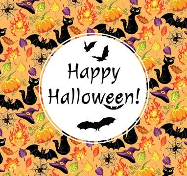 White circle with text and bats on the seamless pattern for Halloween. Illustrazione stock