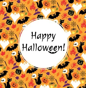 White circle with text on the seamless pattern for Halloween. Illustrazione stock