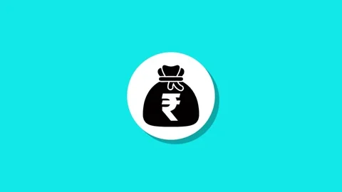 White circle transforms into Indian rupee currency money bag animation Stock Footage 327762674