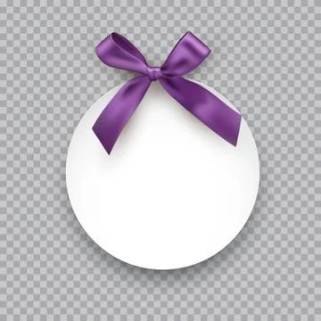 White circle with violet bow isolated on transparent background. Vector template Stock Illustration