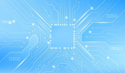 White circuit board pattern on blue tech bg Stock Illustration