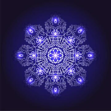 White circular abstract pattern with blue lights isolated on dark background Stock Illustration