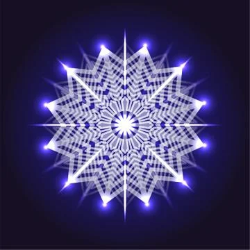 White circular abstract pattern with blue lights isolated on dark background Stock Illustration