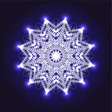 White circular abstract pattern with blue lights isolated on dark background Stock Illustration