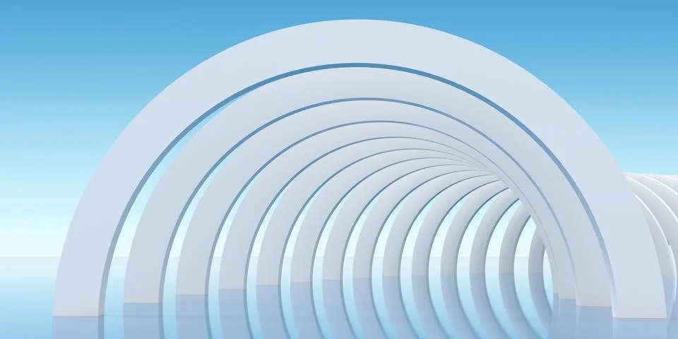 White Circular Arches Creating A Smooth Futuristic Corridor - 3d Illustration Stock Illustration