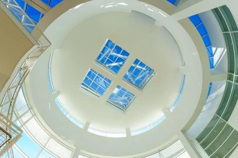 White Circular Ceiling and Blue Skylight of Getty Center Stock Photos