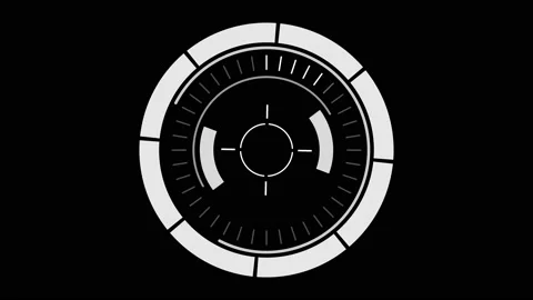 White Circular HUD Interface Graphic Element. Monitor fighter aircraft or drone. Stockbeeldmateriaal 134132511