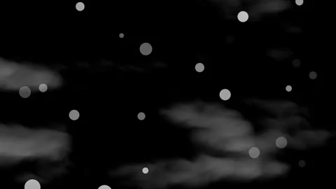 White circular light particles drift in a dark gray cloudy night sky Stockbeeldmateriaal 336159845