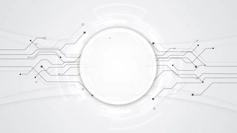 White circular technology interface background radial layers, circuit connection Stock Footage 340411028