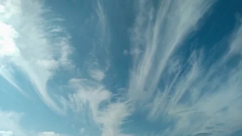 White cirrus-layered clouds in a blue sky can be usad as background, time lapse Stock Footage 161270486