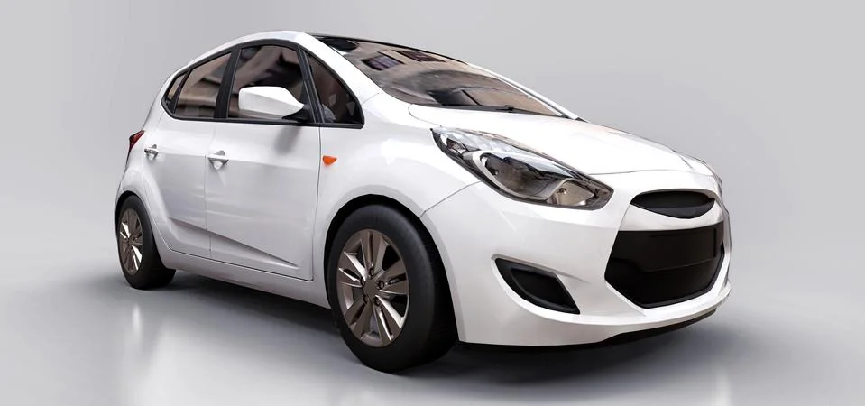 White city car with blank surface for your creative design. 3D rendering. Stock-Illustration