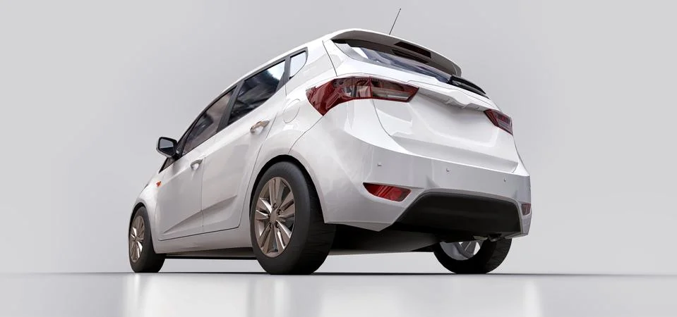 White city car with blank surface for your creative design. 3D rendering. Stock Illustration