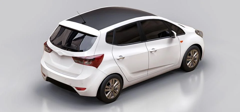 White city car with blank surface for your creative design. 3D rendering. Illustrazione stock
