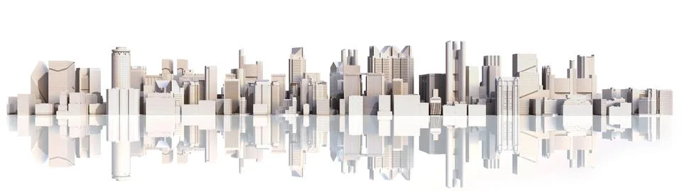 White city with reflection 3d rendering image on white Illustrazione stock
