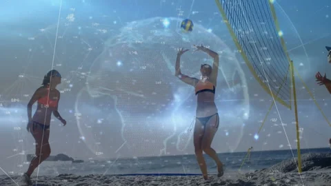 White-clad setter running under incoming ball and passing overhead with sports Stock Footage 311085080