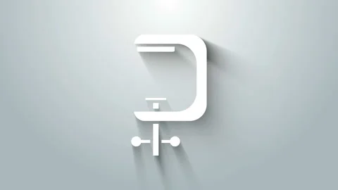 White Clamp and screw tool icon isolated on grey background. Locksmith tool. 4K 스톡 동영상 145864716