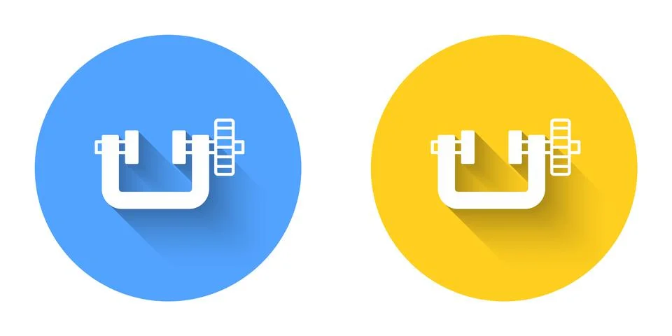 White Clamp and screw tool icon isolated with long shadow background. Locksmith Illustrazione stock