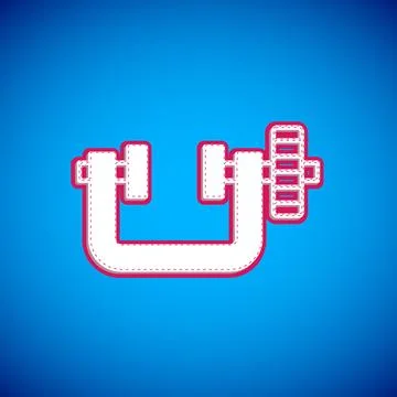 White Clamp and screw tool icon isolated on blue background. Locksmith tool Stock Illustration