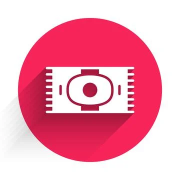 White Classic carpet icon isolated with long shadow background. Red circle Stock Illustration
