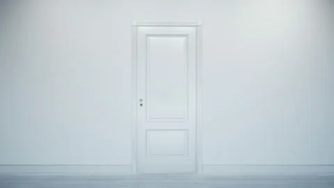 White classic design door opening to white background, alpha matte. 動画素材 111330682
