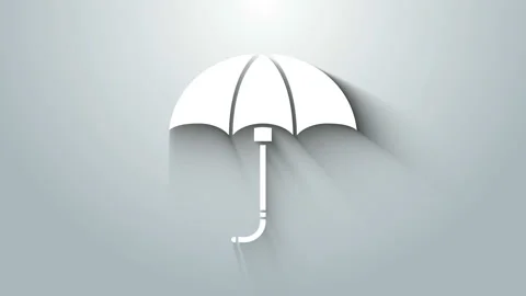 White Classic elegant opened umbrella icon isolated on grey background. Rain Stock Footage 145664566
