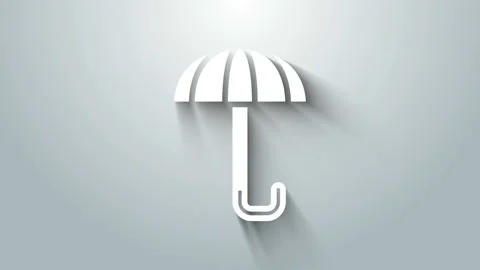 White Classic elegant opened umbrella icon isolated on grey background. Rain Stock Footage 145918031