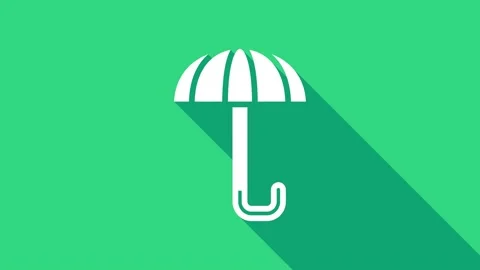 White Classic elegant opened umbrella icon isolated on green background. Rain Stock Footage 147155130