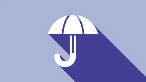 White Classic elegant opened umbrella icon isolated on purple background. Rain Stock Footage 148298950