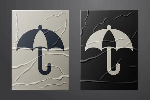 White Classic elegant opened umbrella icon isolated on crumpled paper background Illustrazione stock