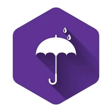 White Classic elegant opened umbrella icon isolated with long shadow. Rain Stock Illustration