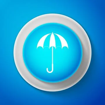 White Classic elegant opened umbrella icon isolated on blue background. Rain Illustrazione stock