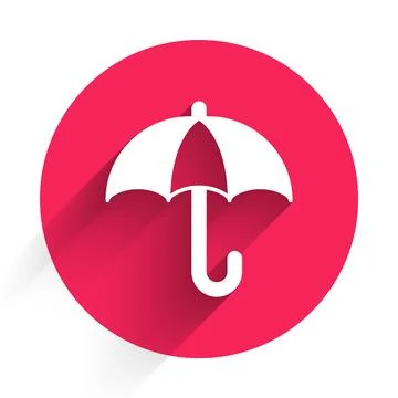 White Classic elegant opened umbrella icon isolated with long shadow. Rain pr Illustrazione stock