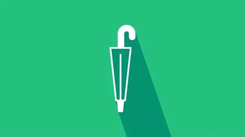 White Classic elegant umbrella icon isolated on green background. Rain Stock Footage 225635474