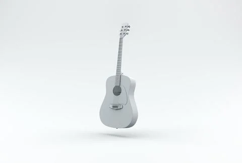 White Classic Guitar on a Studio Background. Monochrome. 3D render. Illustrazione stock