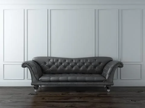 White Classic interior with black sofa Illustrazione stock