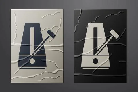 White Classic Metronome with pendulum in motion icon isolated on crumpled paper Stock Illustration