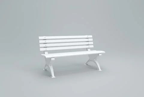 White Classic Park Bench with back on a Gray Studio Background. 3D render. Stock Illustration